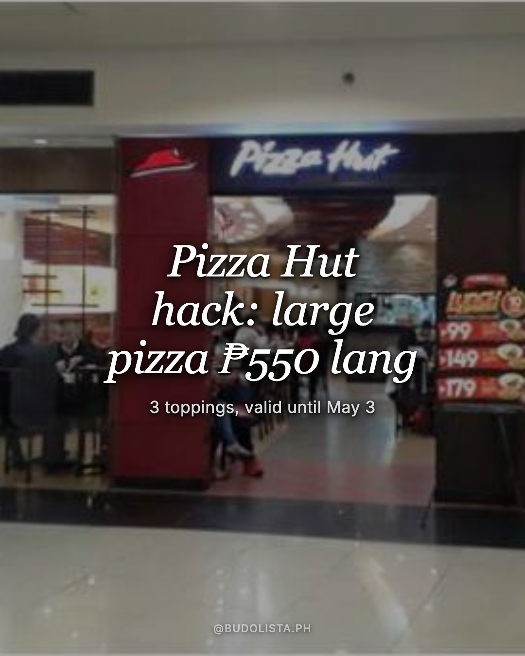 Large 3-topping pizza for only 10 USD